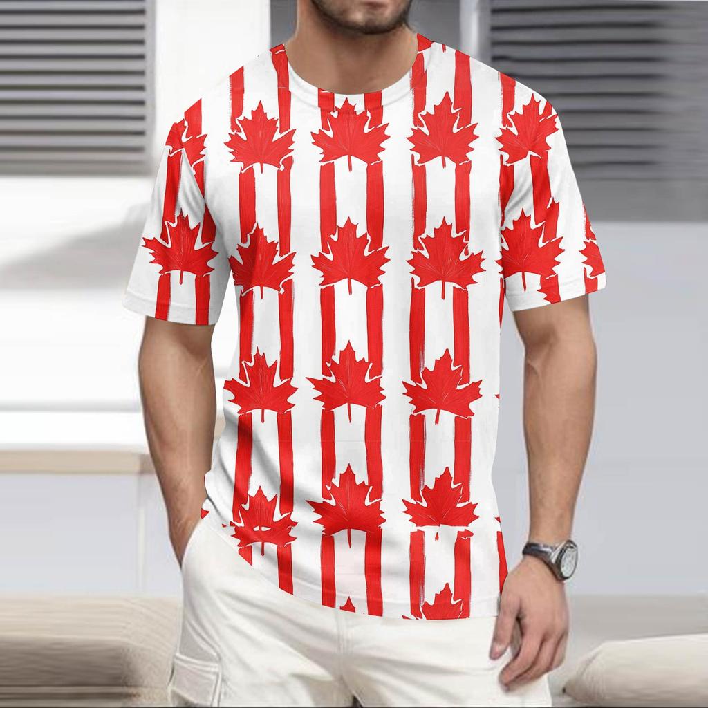 Men's Round Neck Casual Hawaiian Beach Printed Short Sleeve T-shirt Top