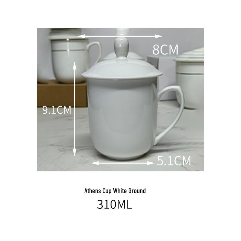 

Керамічна чашка з кістяного фарфору із золотим обідком та кришкою для готелю або офісу 340ml