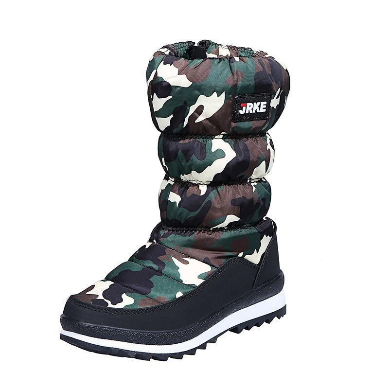 Japan and South Korea round head thick-soled medium tube snow boots women's large size velvet thickened side zipper cotton boots warm cotton shoes