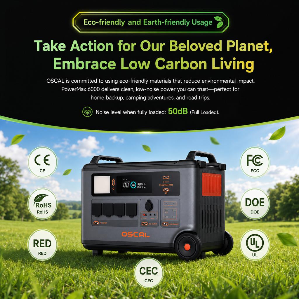 OSCAL PowerMax6000 Tragbare Powerstation 6000W 3600Wh LiFePO4 Solargenerator 57600Wh Erweiterbar 120V/240V USV Schnellladung APP für Zuhause Wohnmobil Off-Grid