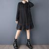 Long Sleeve Plus Size Vintage Black Floral New In Dresses for Women Casual Loose Midi Spring Autumn Dress