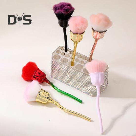 Nail Art Brush Soft Bristles Comfortable Grip Manicure Brush Artificial Fiber Wool Rose Flower Shape Nail Brush Manicure Tool
