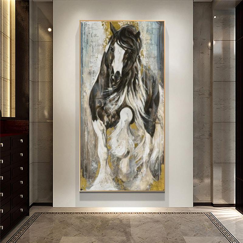 Abstract Canvas Painting On The Wall Art Posters And Prints Gray Horse Oil Painting Mural Animal Modern Decorative Painting