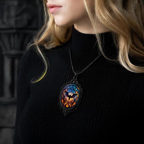 Witchcore Aesthetic Jewelry Vintage Gothic Necklace, Raven Pendant Bat Red Spooky Cosplay Rose Halloween Witchy for Women Everyday Dark Style Necklace
