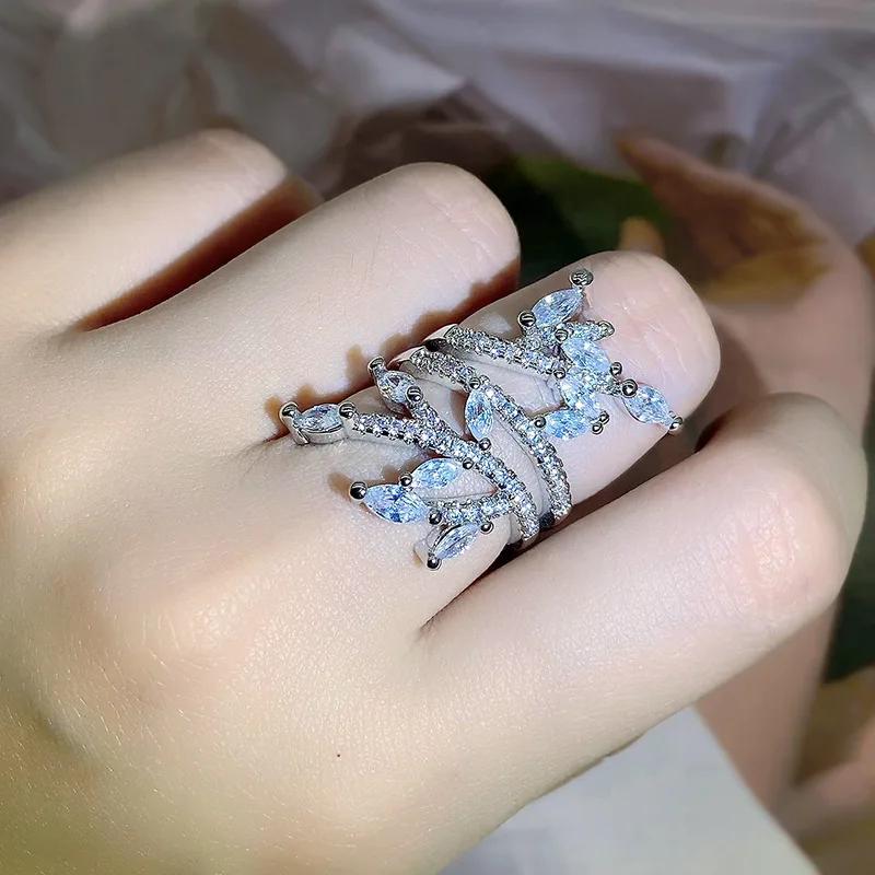 Luxury Women Engagement Ring Full Paved CZ Stone  Sterling Silver Elegant Simple Female Anti Allergy  Ring