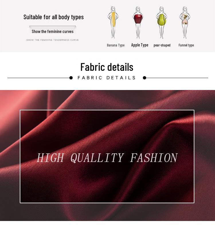 2025 Autumn Elegant V-neck Slimming Dress for Young Mothers - Wine Red Acetate Skirt