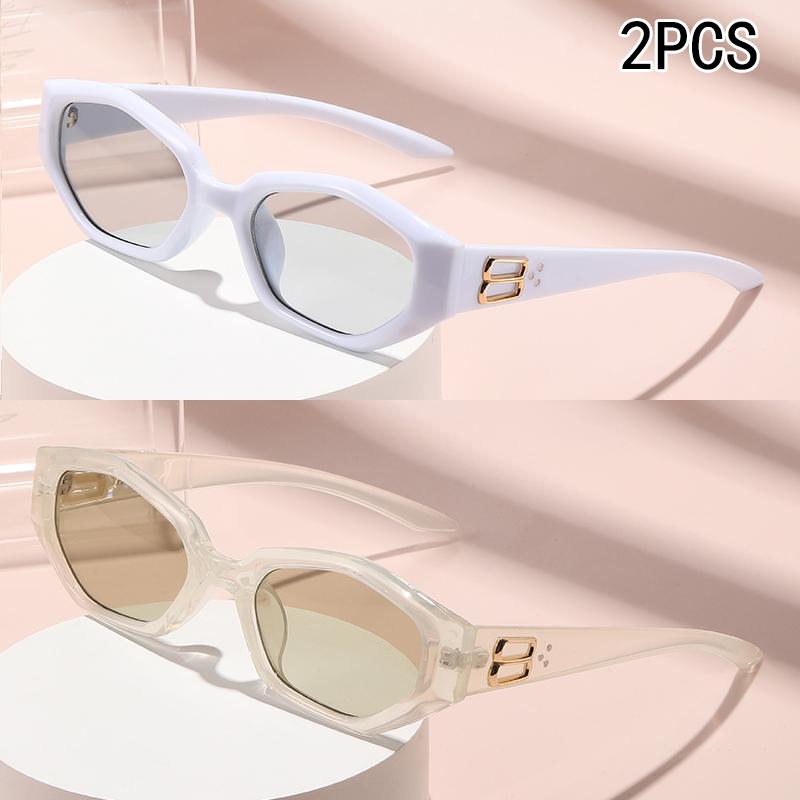 2PCS Polygonal Sunglasses Retro Fashionable Small Square Frame  Slim Sunglasses Personalized Street Shot Sunglasses 6102