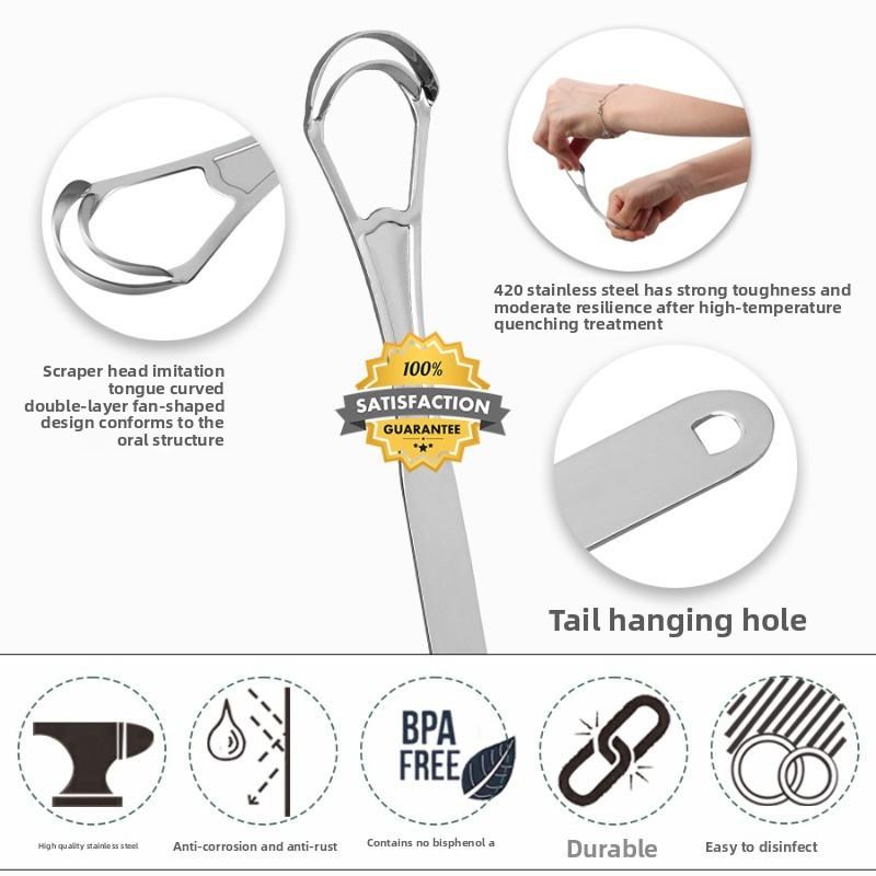 Offener Zungenschaber aus Edelstahl, Zungenreinigungsbürste mit Beschichtung, Mundhygiene-Pflegewerkzeug