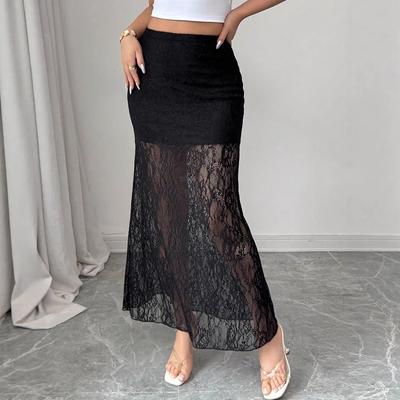 Available: Y2 Black Lace See-through Slimming Women's Long Skirt - European & American Spring/Summer Fashion.