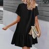 Women's Summer Cotton Linen Midi Short Sleeve Dress Casual V-Neck Button Down