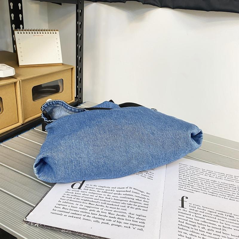 Denim Çanta Büyük Kapasiteli Omuz Çantası Kadın Crossbody Çanta Düz Renk Messenger Çanta