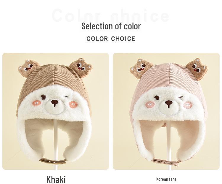 Children's Cute Cartoon Lei Feng Hat - Windproof, Thick Plush, Warm Ear Protection for Autumn and Winter Outdoor Wear.