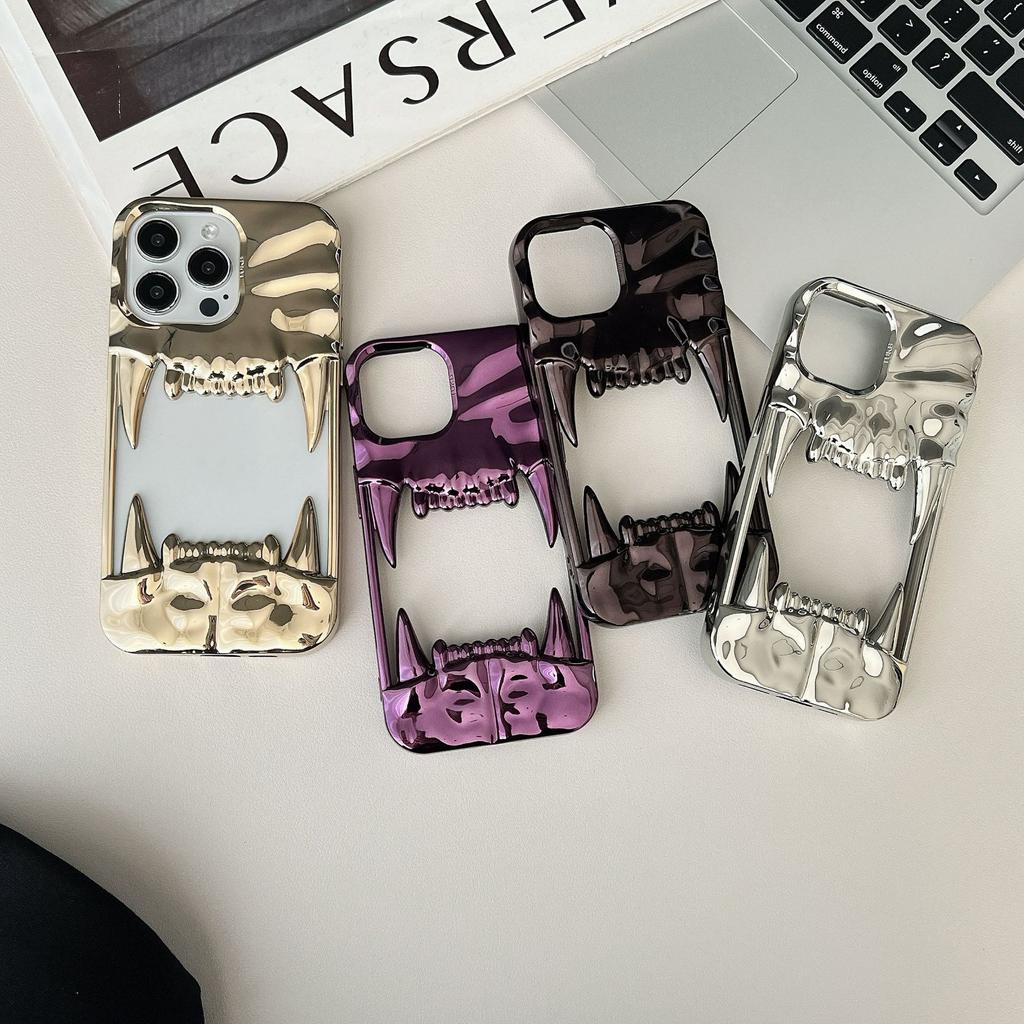 Hollow Heat Dissipation Pleated Electroplated Tiger Teeth Suitable for IPhone 16 Mobile Phone Case Apple 15 Matte 14 Protective Cover