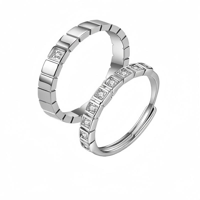 Adjustable Classic Couple Rings Set Rhodium/Gold Plated Brass Open Rings with Zircon Flower Design for Lovers
