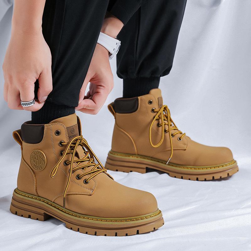 Couple's Rhubarb Boots Don't Suck, Velvet Tooling Boots, Thick-soled Height-increasing Versatile Men's Martin Boots 6519-A