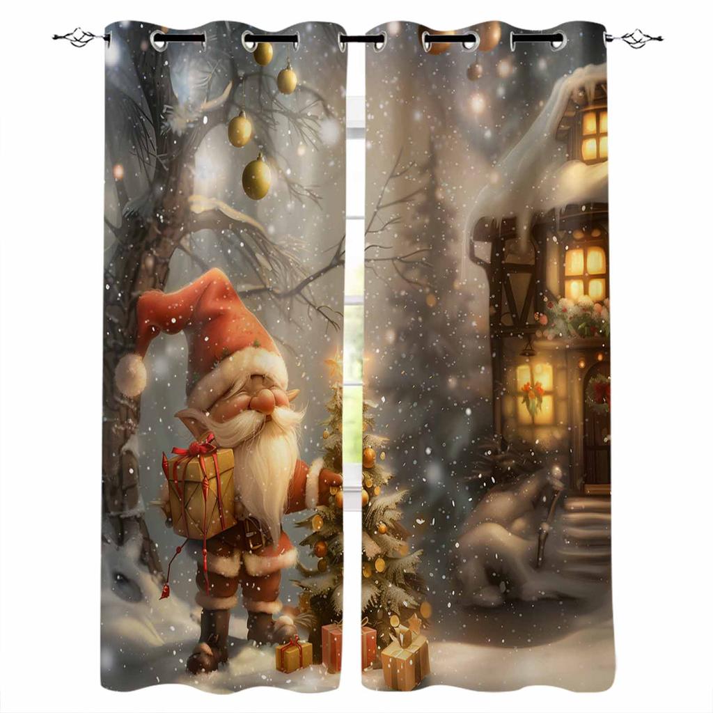 Christmas Dwarf Forest Snow Scene Cartoon Blackout Curtains For Living Room Bedroom Window Treatment Blinds Drapes