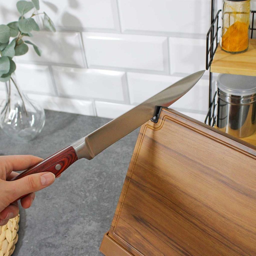 Wooden Magnetic Knife Stand With Sharpener 3770
