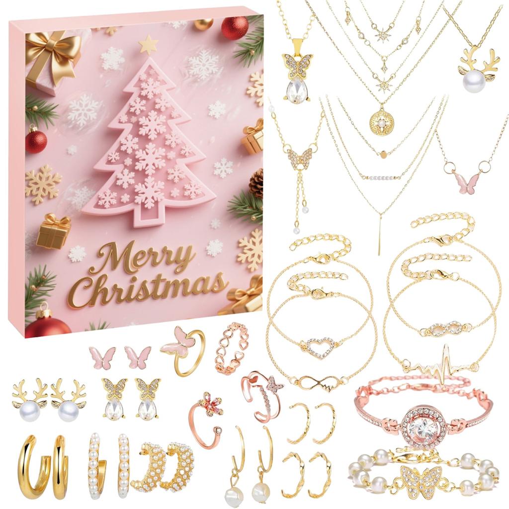 Christmas Countdown Calendar 24 Days Christmas Countdown Advent Calendar Necklace Bracelet Earrings Christmas Gifts