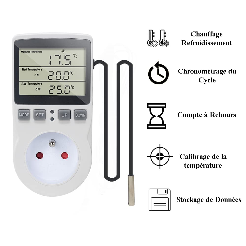 Ketotek Digital Temperature Controller Thermostat Socket 230V Heating Cooling with Probe, for Fridge Incubator
