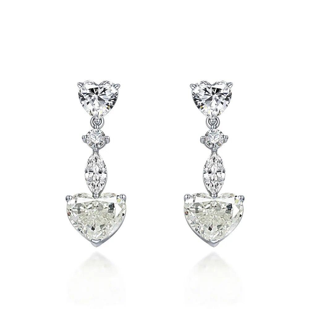 Sterling Silver 100% 10*12mm Heart Colorful High Carbon Diamond Stud Earrings For Women Sparkling Wedding Fine Jewelry