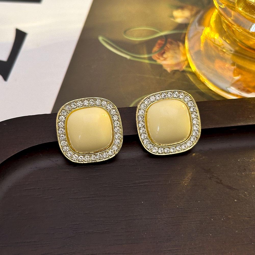 Korean Rhinestone Geometric Square Ear Clips - No Piercing Required, Luxurious & Versatile Simple Earrings