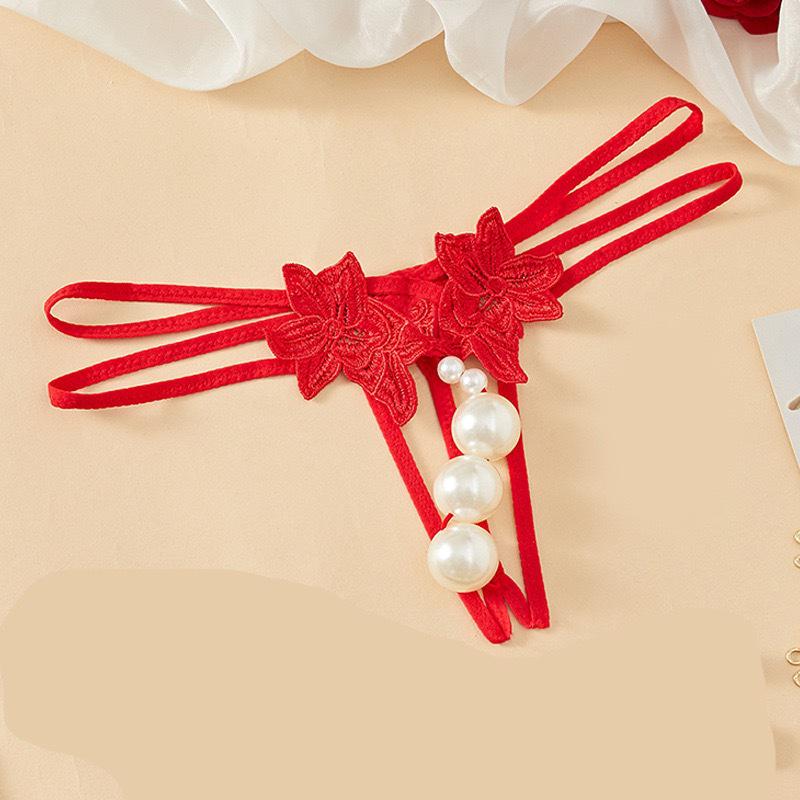 Plus Size Open Crotch Pearl Thong with Removable Massage Beads