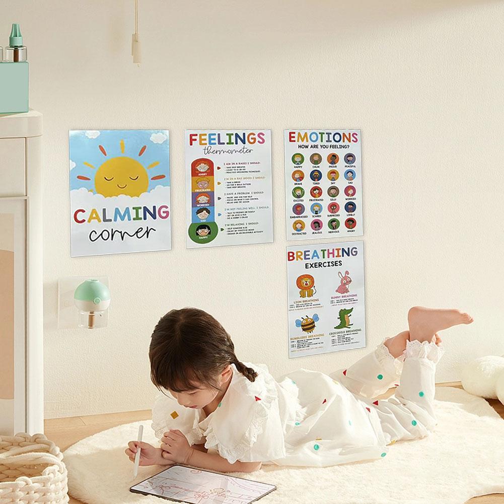 12 Calming Corner Classroom Posters Feelings Wheel Chart & Emotions Poster Calm Down Corner Emotion Posters for School Office