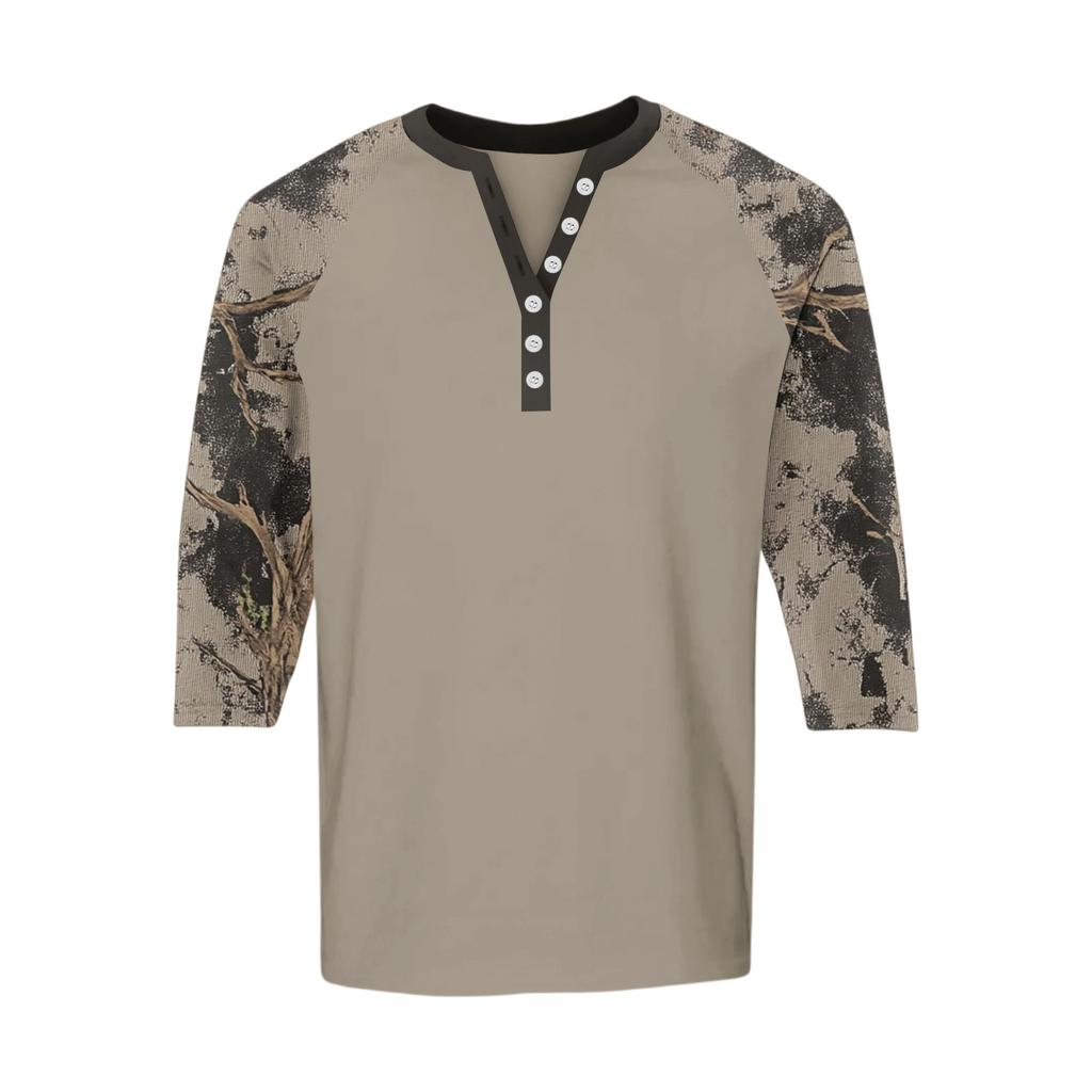 Top Masculino de Manga 3/4 Raglan Contrastante com Botões