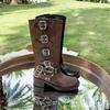 Belt-buckle Shoes, Chunk-heeled Boots, Women's Shoes, Retro Knee-high Boots
