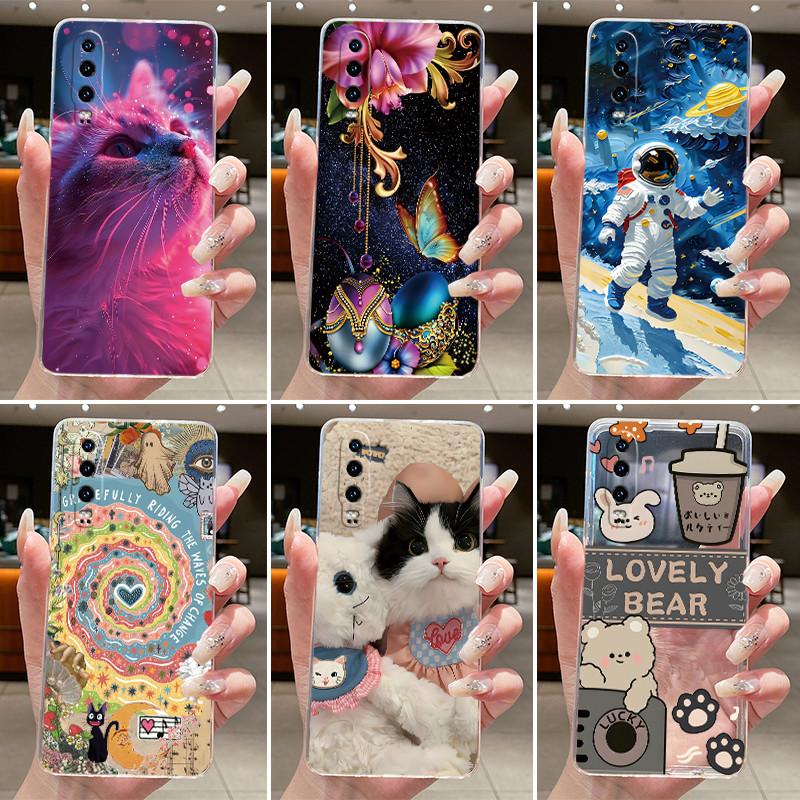 Casing For Huawei P30 ELE-L29 L09 Case Huawei P30 Pro VOG-L29 L09 Cover Aesthetic Cute Cat Cartoon Transparent Silicone Bumper