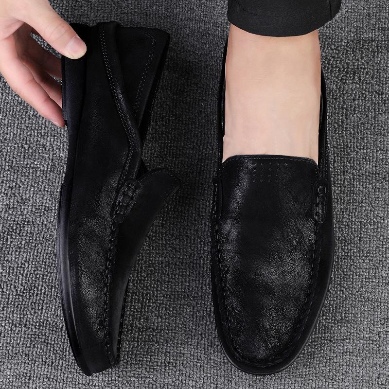 Men's shoes 2025 summer new fashion men's mature style step on the heel put stinky feet casual shoes light luxury high-end leather shoes