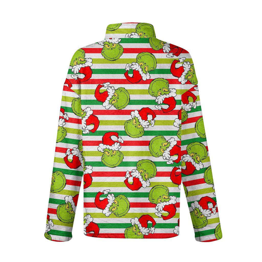 Women's Stand Collar Pullover Long Sleeve Top Christmas Print Sports Top