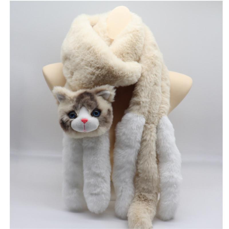 Women's Winter Plush Panda Cartoon Scarf + Girls Plus Velvet Knitted Gloves 2 Piece Set