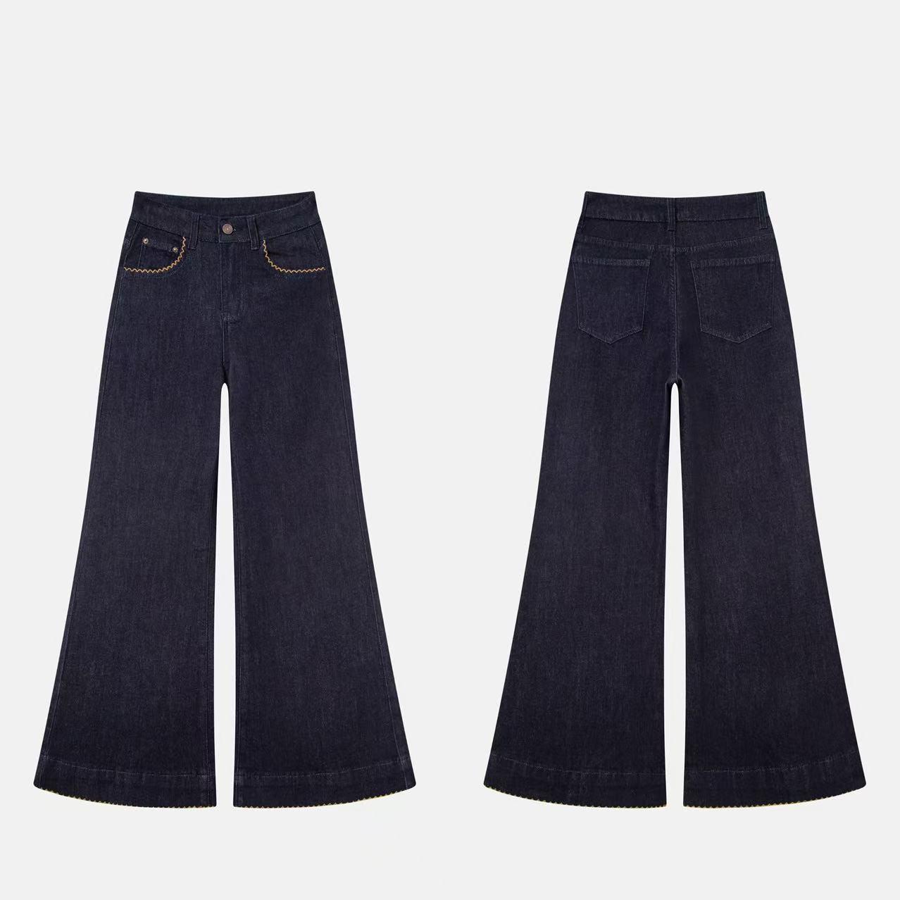 Wave Pattern High Waist Straight Leg Jeans - Autumn 2025 Women s Denim Pants L