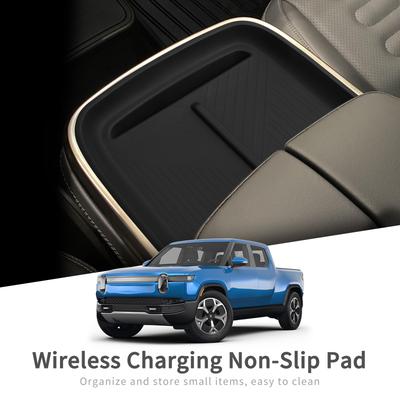Für RIVIAN R1T R1S 2025-2025 Auto Anti-Rutsch-Pad Silikon Mittelkonsole Kabelloses Ladegerät Innenraumzubehör Schwarz