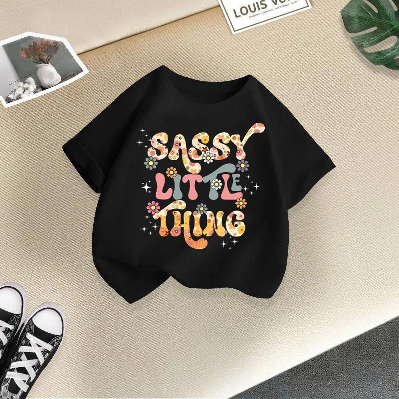 Children T-shirt Letter Printed Kids 100% Cotton Tops 2-13Y O-Neck Short-sleeve T-shirt