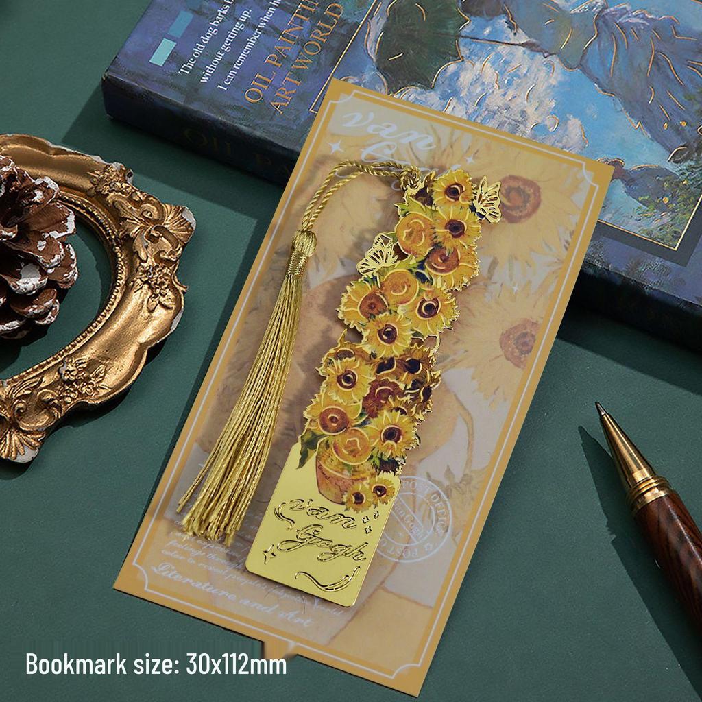 Ensemble de Marque-pages en Métal Élégant: Boîte cadeau de Nouvel An pour étudiants inspirée de la peinture à l'huile.