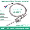 800°C Degree High Temperature Sensor Thread NPT 1/2  Stainless Steel Probe K Type PT100 Thermocouple Tube Temperature Controller
