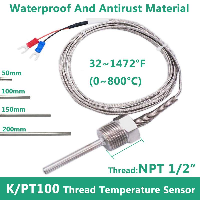 800°C Degree High Temperature Sensor Thread NPT 1/2 Stainless Steel Probe K Type PT100 Thermocouple Tube Temperature Controller