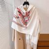 Autumn and winter travel style phoenix tail cashew embroidered imitation cashmere warm scarf ethnic style embroidered fringed shawl