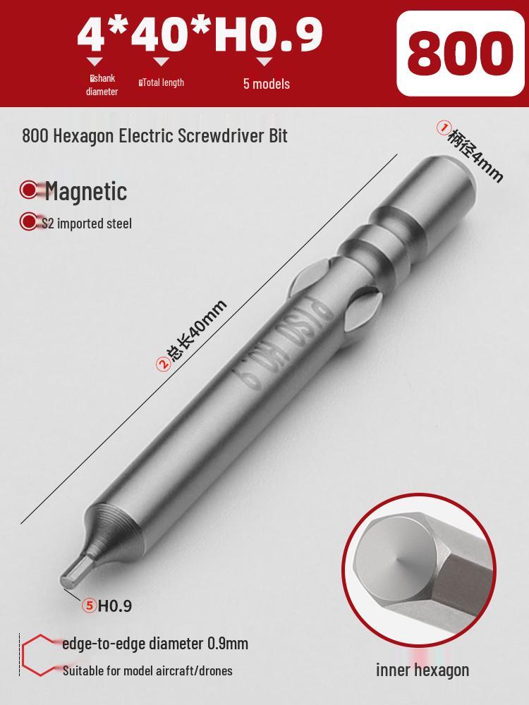 Magnetic 4mm Electric Screwdriver Bit with 800 Internal Hexagon, 5-Star Slotted, and Triangular Bit, 3C