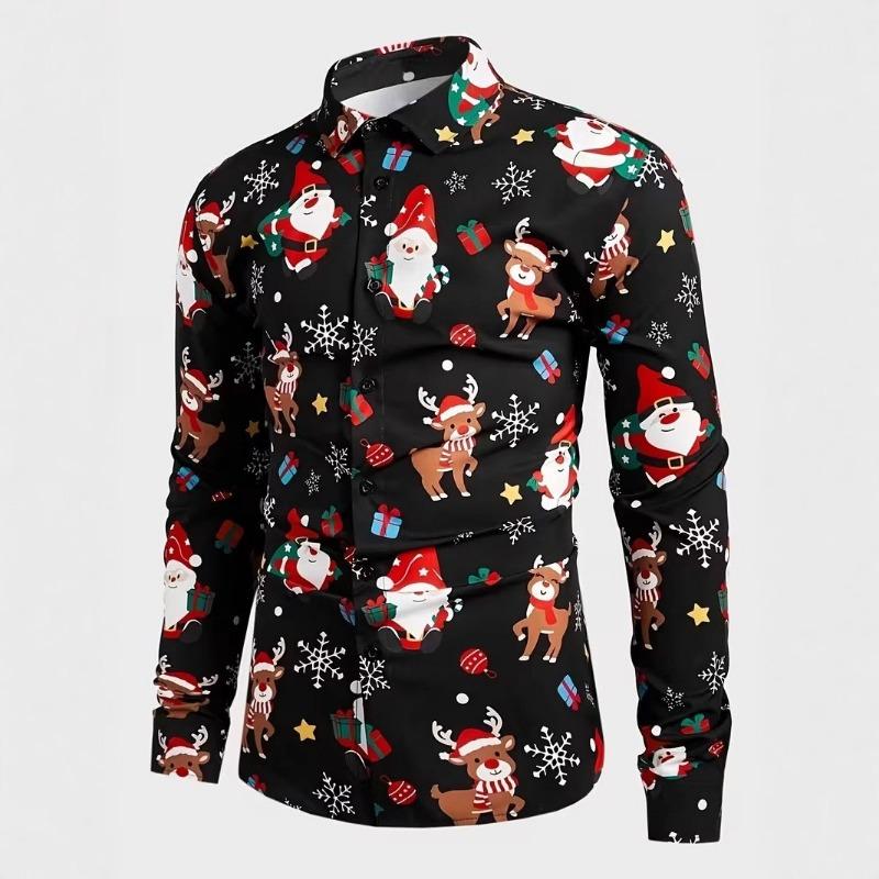 Pánské Vánoční košile s dlouhým rukávem a 3D digitálním potiskem, ležérní topy na podzim a zimu