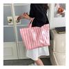 This Water-Resistant Pvc Tote Bag Features A Pink And Blue Striped Design, A Large Capacity, And Is Suitable For Beach Shopping,