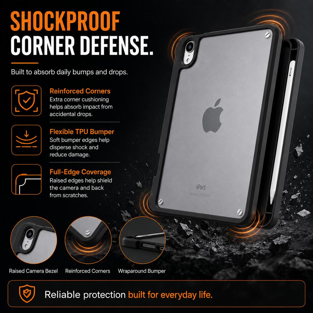 Case for iPad Mini 7th Gen A17 Pro 2024 and iPad Mini 6th Gen 2021 8.3", Frosted Translucent Back Cover with Pencil Holder