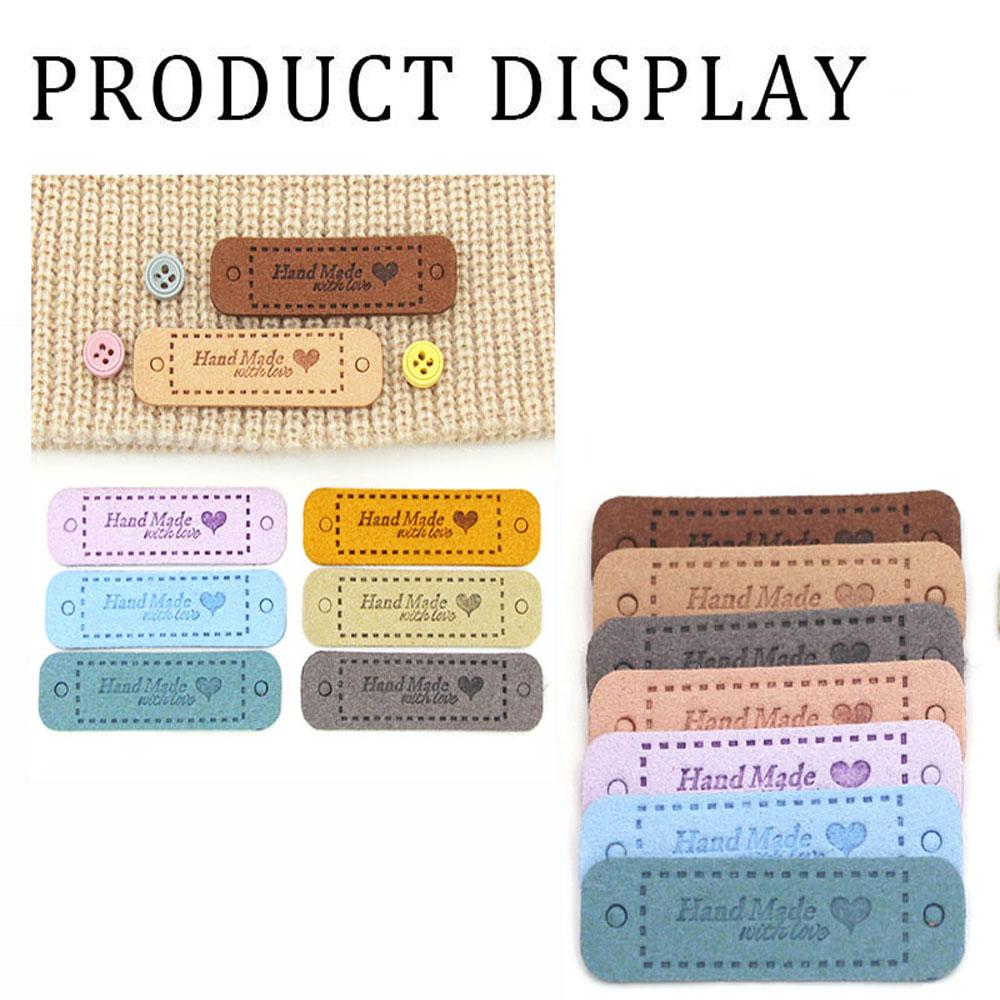 20PCS DIY Hats Bags PU Leather Clothes Tags Hand Made With Love Garment Labels Label