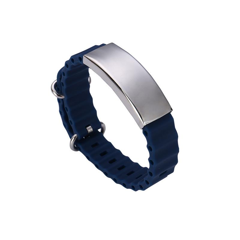 Engrave Logo Custom Name Bracelet Smooth Silicone Stainless Steel For Men Personality Jewelry