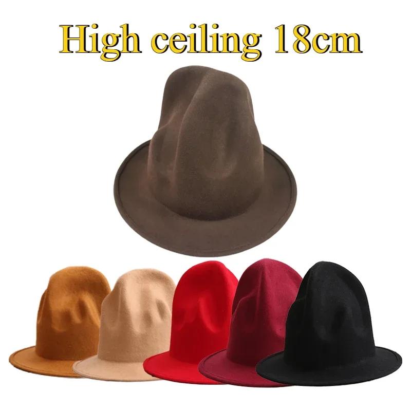 Yiran Dayang Hat Men's Black Pharrell Hat Felt Hat For Woman Caps Top Cap 100% Australia Wool Cap Hat Height 18Cm Solid Classic Fedoras Cap 58Cm
