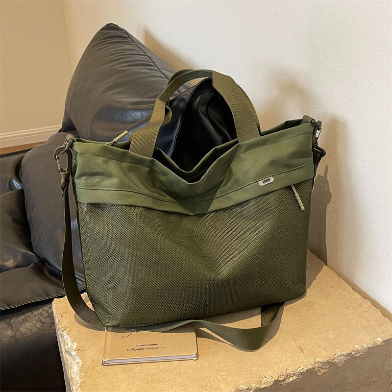 Stylish Unisex Large Capacity Canvas Tote Bag Soft Polyester Zipper Closure