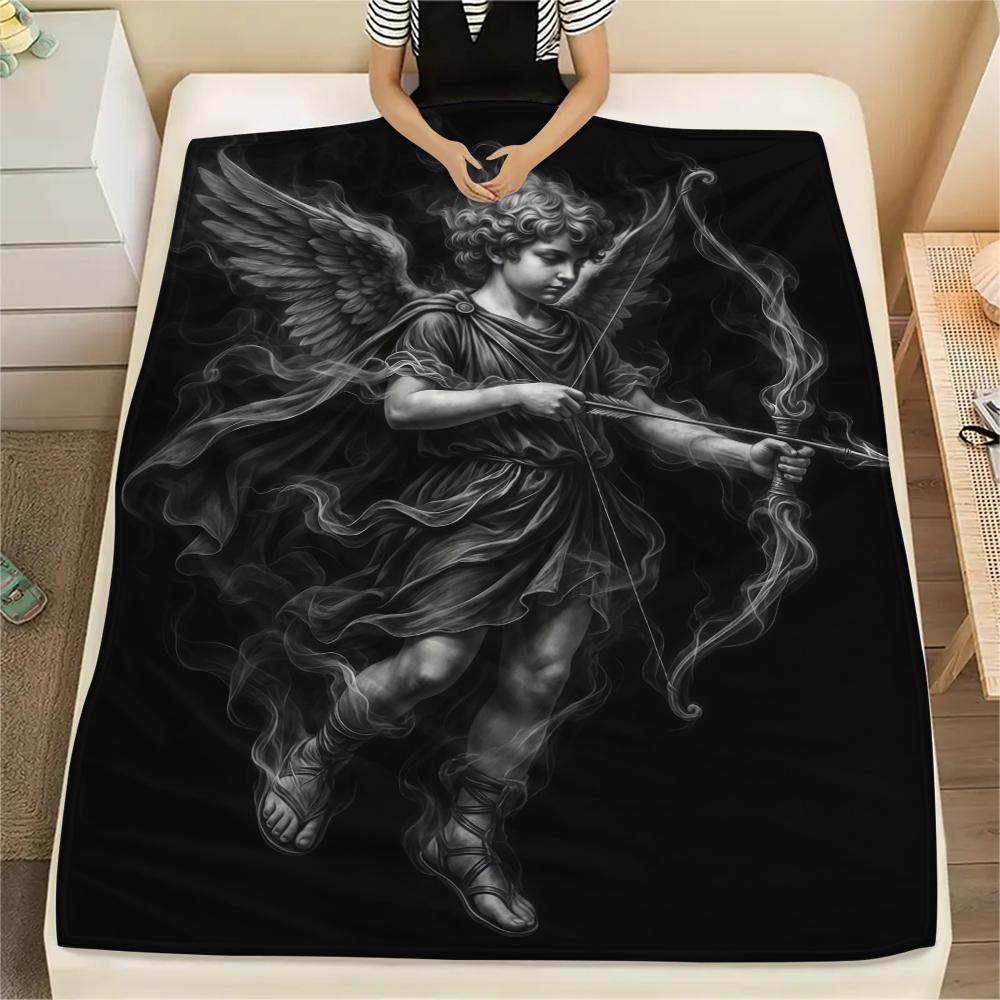 Dark Cupid Medusa Wolf Skull Print Flannel Blanket,High quality Comfortable for All Seasons,Home Decor,Warmth and Comfort,Perfect for Christmas Gifts