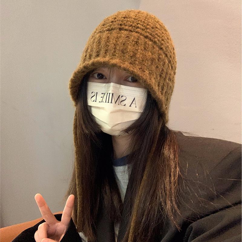 Maillard Knitted Hat Women's Autumn and Winter Large Head Circumference Korean Style Warm Woolen Hat Fisherman Hat Loose and Small Face